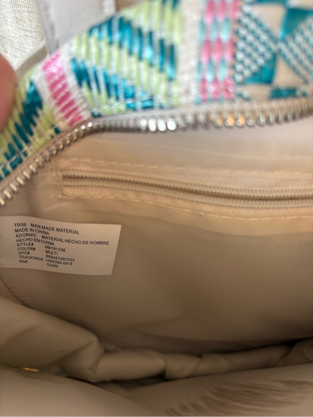 Unique Round Woven Colorful Crossbody Bag in Teal, Cream & Pink - Picture 7 of 10
